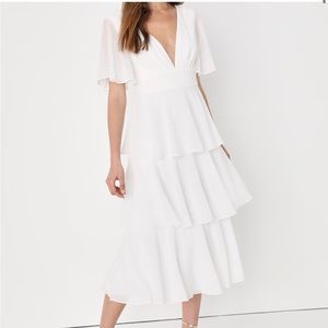 Lulus tiered midi dress white size XL NWT